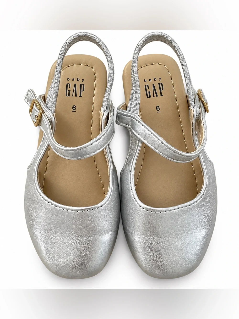 Baby GAP Toddler Girls Silver Metallic Mary Jane Shoes Size 6